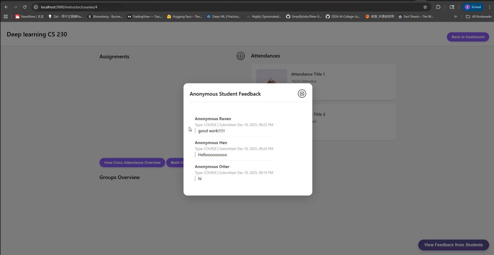 Anonymous Student Feedback (Instructor View)