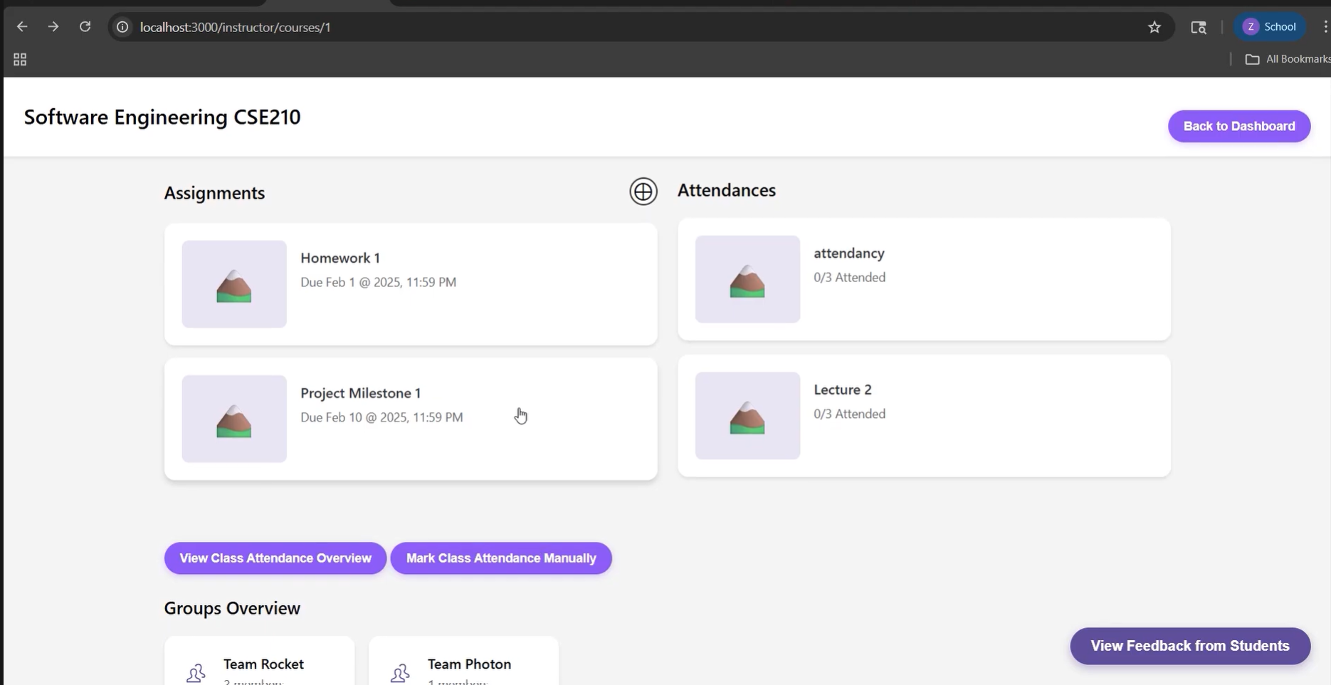 Instructor Course Overview Page